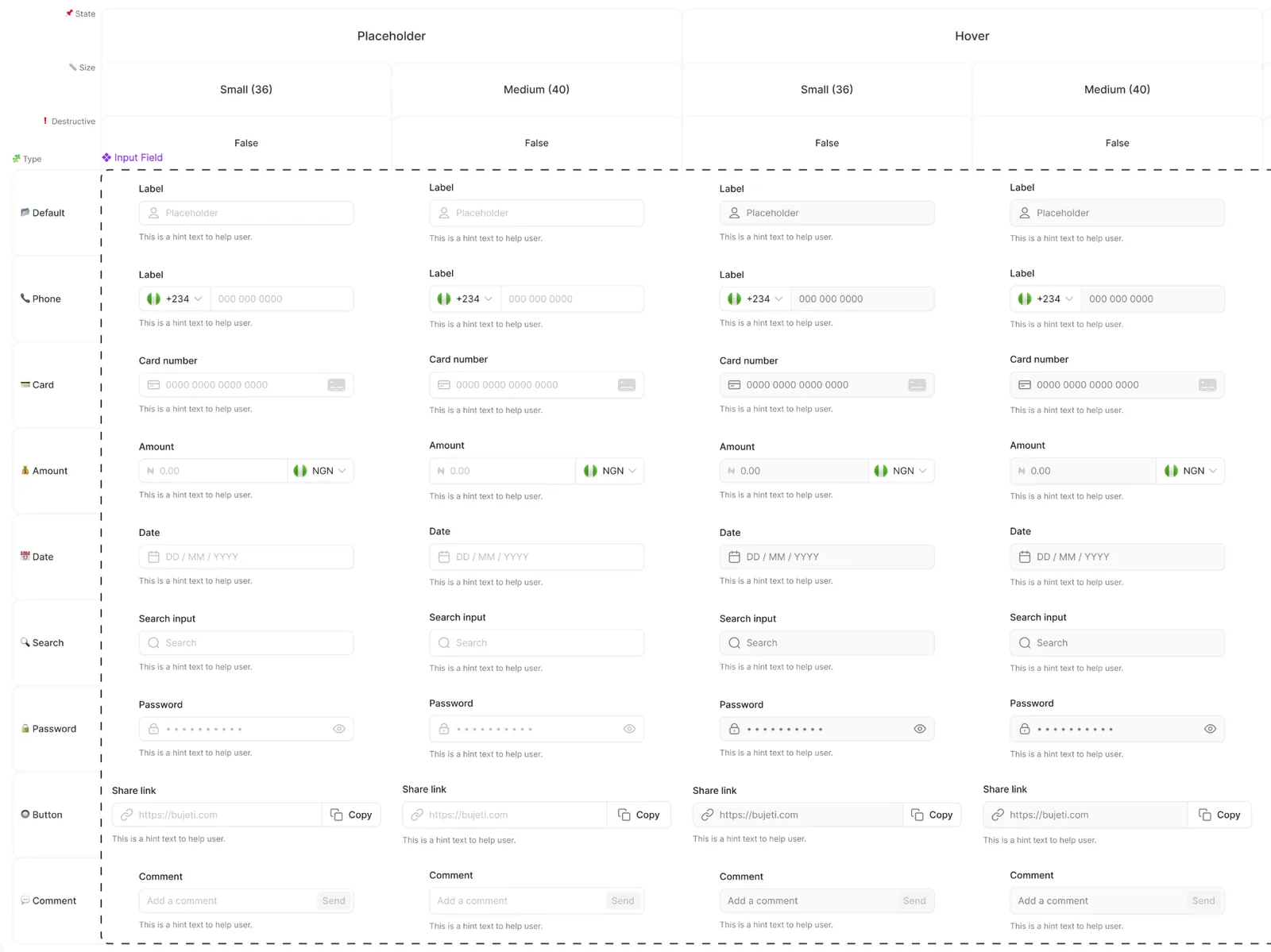 Input component matrix