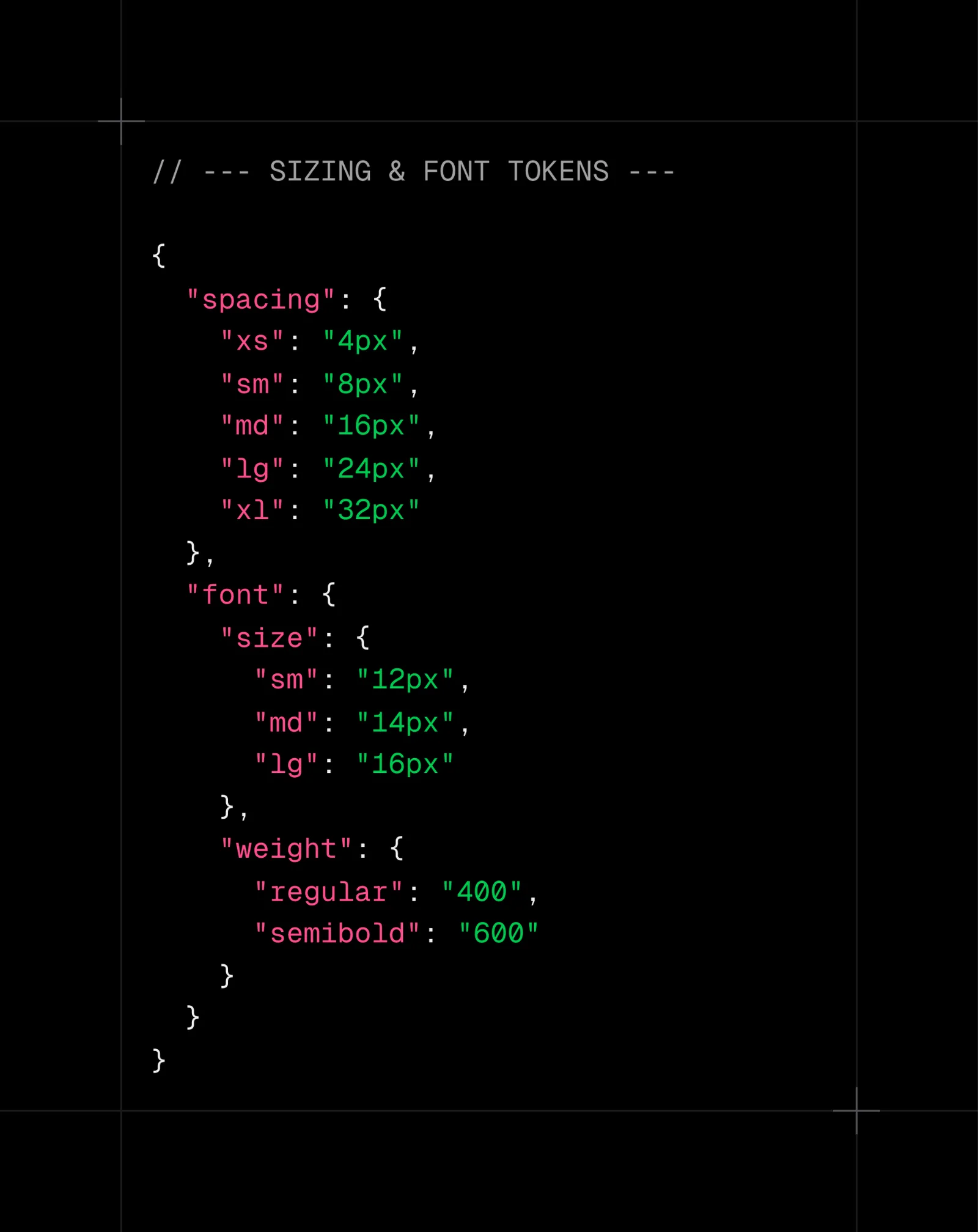 Spacing and font tokens